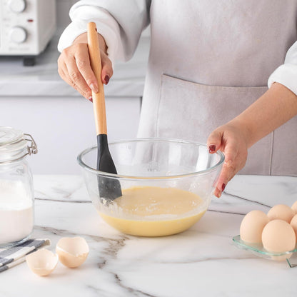 Country Kitchen Non Stick Silicone Utensil Set with Rounded Wood Handles for Cooking and Baking, 14 Piece Set, Black