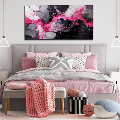 GUGIKA Abstract Wall Art for Living Room, Pink Canvas Wall Decor for Girls Bedroom Decor, Pigment Texture Print, Size 29x59 Inches