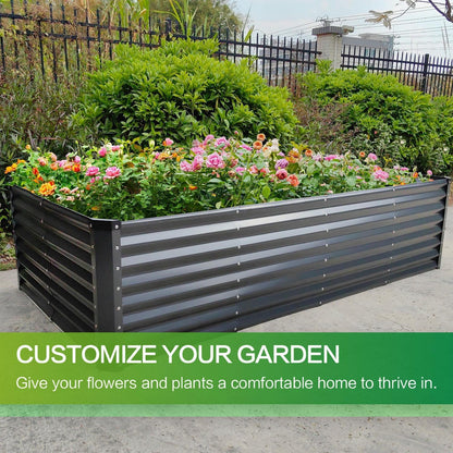 GARDMAX 8x4x2FT Galvanized Raised Garden Bed Kit, Metal Planter Boxes Outdoor with Easy Assembly, Large Garden Bed for Vegetables, Fruits, Flower, Herbs Rectangle Dark Gray