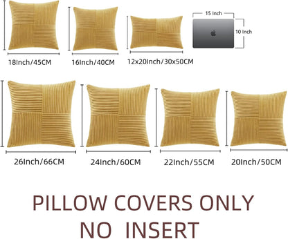 Fancy Homi 2 Packs Mustard Yellow Big Decorative Throw Pillow Covers 24x24 Inch for Living Room Couch Bed, Farmhouse Boho Home Decor, Soft Corss Corduroy Patchwork Accent Square Cushion Case 60x60 cm