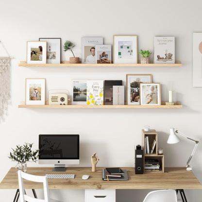 Picture Ledge Shelf, Floating Shelves Set of 2, Solid Pine Wood 72'' Long Large Nursery Book Shelves for Toys Storage, Kids Bookshelf for Living Room Bedroom Decor Books Photo Frames, Natural