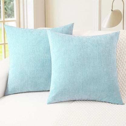 CaliTime Throw Pillow Covers Decorative 20 X 20 Inches Pack of 2 Cozy Chenille Cushion Cases for Couch Sofa Bed Living Room Home Light Blue Grey