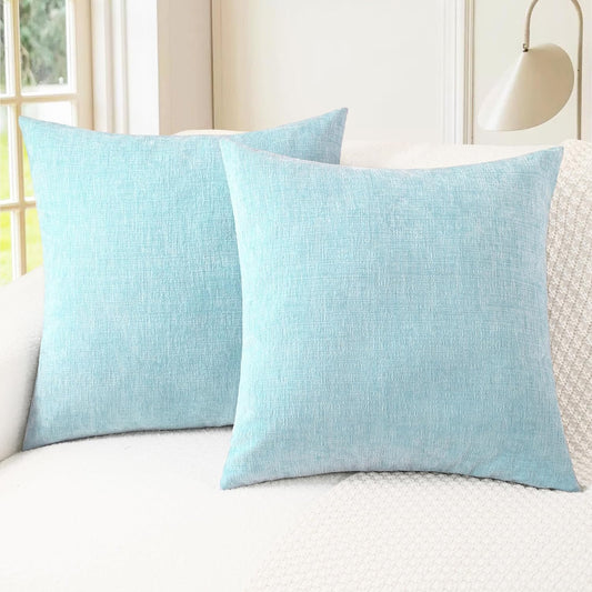 CaliTime Throw Pillow Covers Decorative 26 X 26 Inches Pack of 2 Cozy Chenille Cushion Cases for Couch Sofa Bed Living Room Home Light Blue Grey