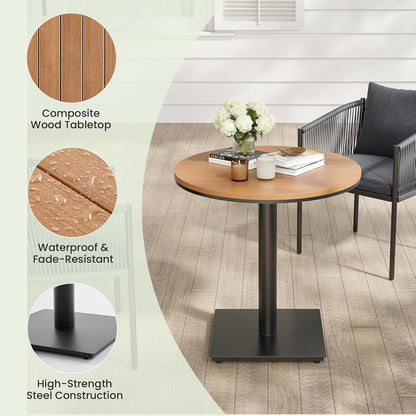 Soohow 5 Pieces Outdoor Dining Set for 4, Patio Table and Chairs Set 4 X Rattan Wicker Patio Chair with Cushions and 1 X Outdoor Table Plastic Wooden Top for Lawn, Deck Backyard, Poolside