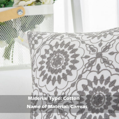HWY 50 Gray Grey Decorative Throw Pillow Covers 18x18 Inch (1 Piece), Embroidered Cotton Farmhouse Cushion Cover Pillow Case for Sofa Couch Living Room Bed, Little Sunflower