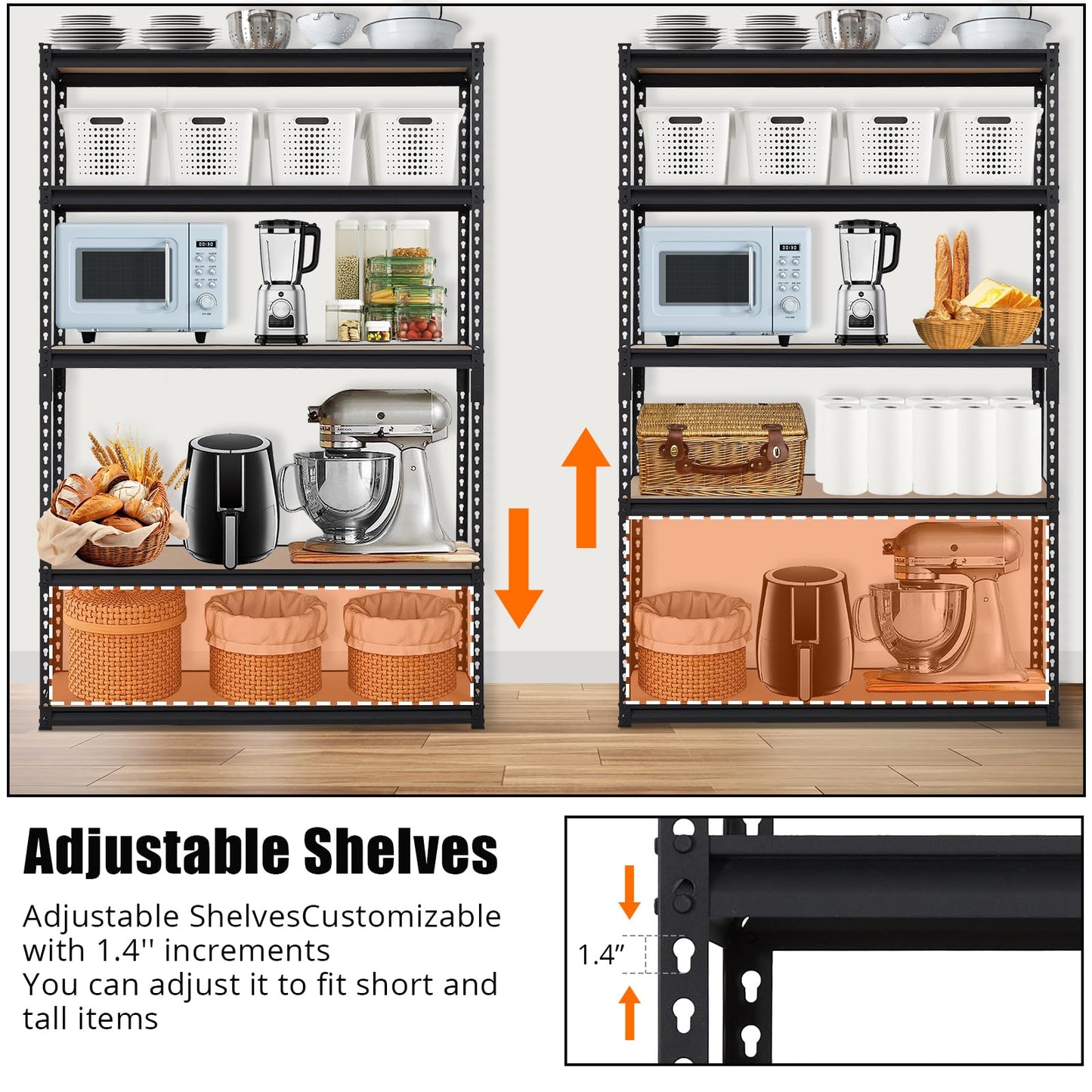 GarveeHome Heavy Duty Storage Shelves - 5 Tier 48 * 24 * 72 in, Adjustable Garage Storage Shelving