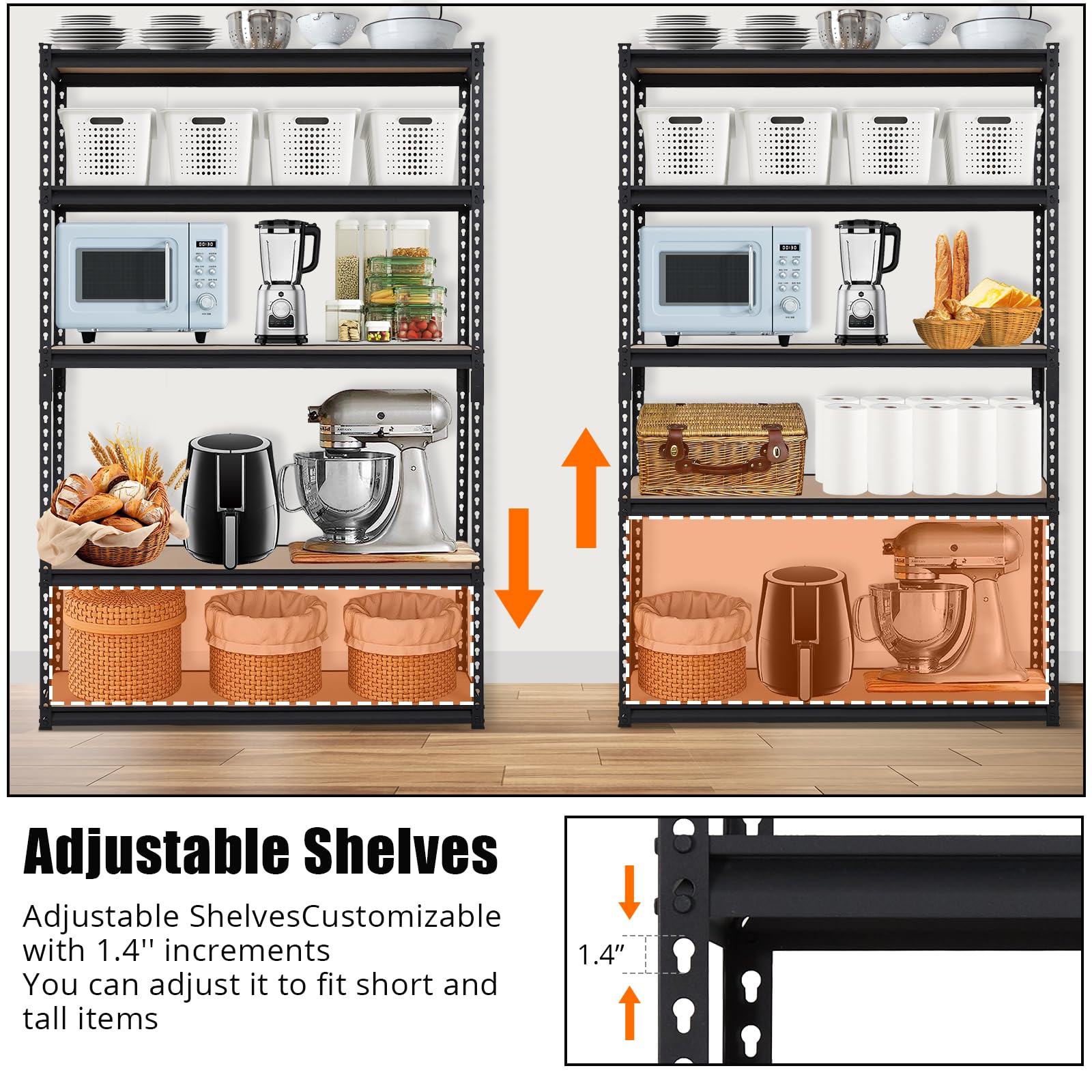GarveeHome Heavy Duty Storage Shelves - 5 Tier 48 * 24 * 72 in, Adjustable Garage Storage Shelving