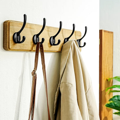Dseap Coat Rack Wall: Patented, Heavy-Duty, 17.4" Long 5-Double-Hooks Wooden Wall Mounted Coat Rack Coat Hanger Hook Rail for Winter Coats Hat Jacket Clothing, Weathered Brown