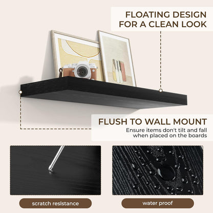 RICHFOCUS 36Inch Floating Shelves for Wall 2 Pack Shelves for Bedroom|Kitchen|Bathroom Wall Mounted Rustic Wood Floating Shelf with Invisible Brackets for Books|Storage|Decor, Black