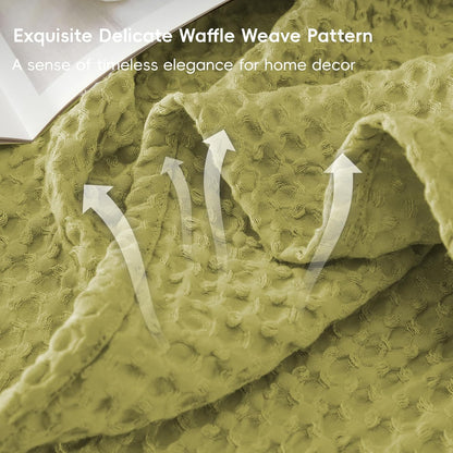 PHF Ultra Soft Waffle Weave Blanket King Size 104"x 90"- Washed Lightweight Breathable Cozy Woven Blanket for Bed - Aesthetic Decor for Couch Bedding Sofa Home Car - Olive Green