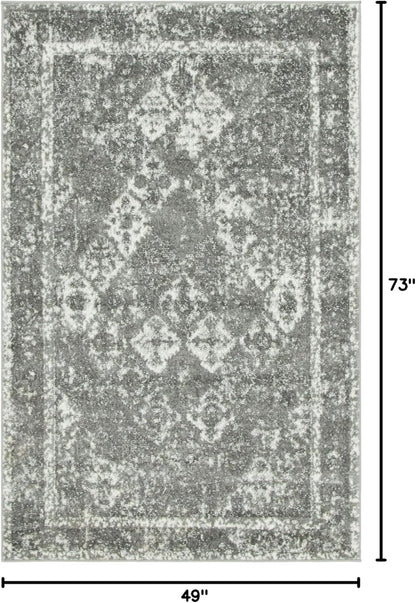 Unique Loom Rosso Collection Vintage, Traditional, Bohemian, Geometric, Distressed, Southwestern Area Rug, 4' 0" x 6' 0", Gray/Ivory