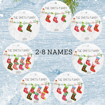 Personalized Family Christmas Ornaments 2025,Double-Sided Ceramics Custom Christmas Stocking Ornament - Up to 8 Names,Customize Names for Each Family Member - Hanging Customized Xmas Ornaments
