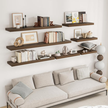 RICHFOCUS 48Inch Floating Shelves for Wall 1 Pack Shelves for Bedroom|Kitchen|Bathroom Wall Mounted Rustic Wood Floating Shelf with Invisible Brackets for Books|Storage|Decor, Walnut