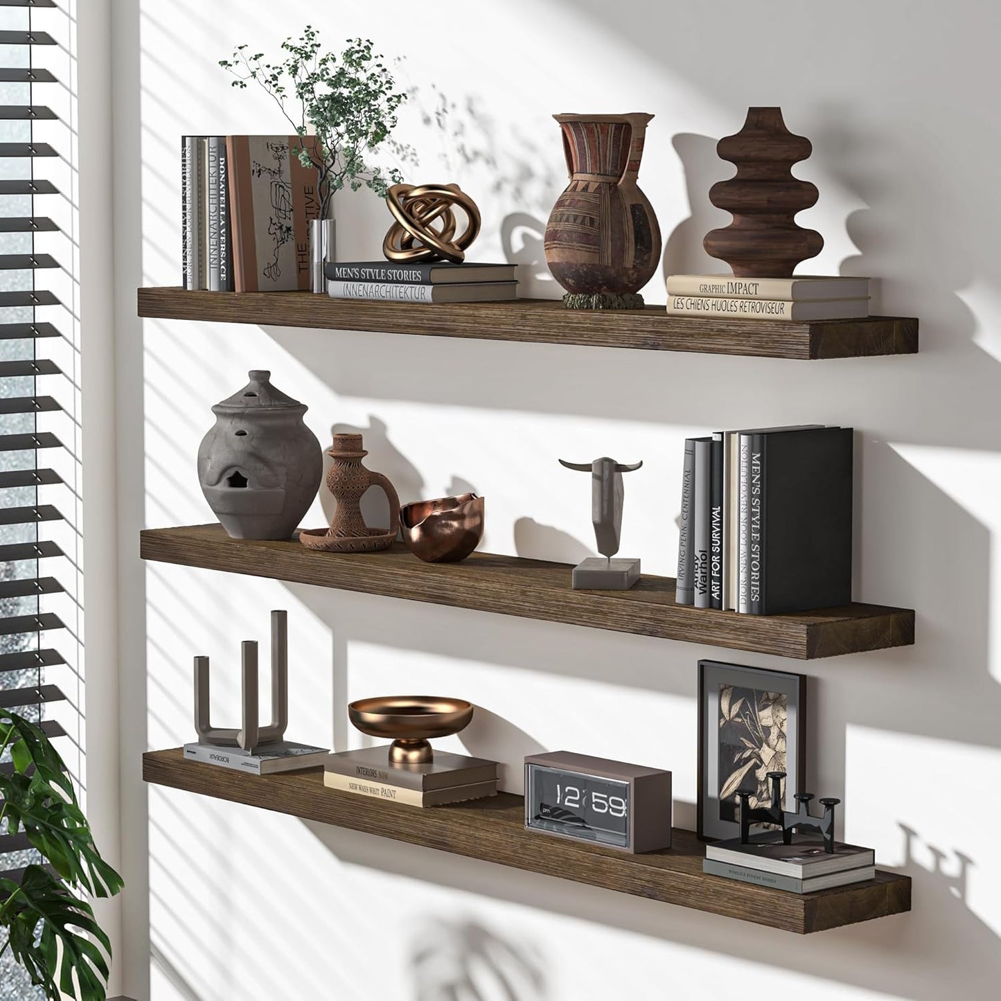 Floating Shelves for Wall, USA-Sourced Fir Wood 36 Inch Wall Shelves Set of 2, Natural Rustic Solid Wooden Floating Shelves Wall Mounted, Nursery Book Storage Shelf, Display Shelf for Bathroom