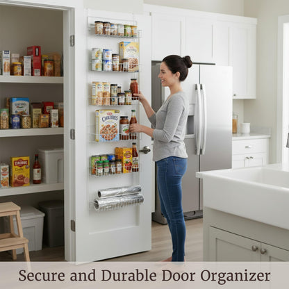 Over the Door Organizer - 6-Tier Adjustable Pantry Shelves and Rack for Kitchen Organization