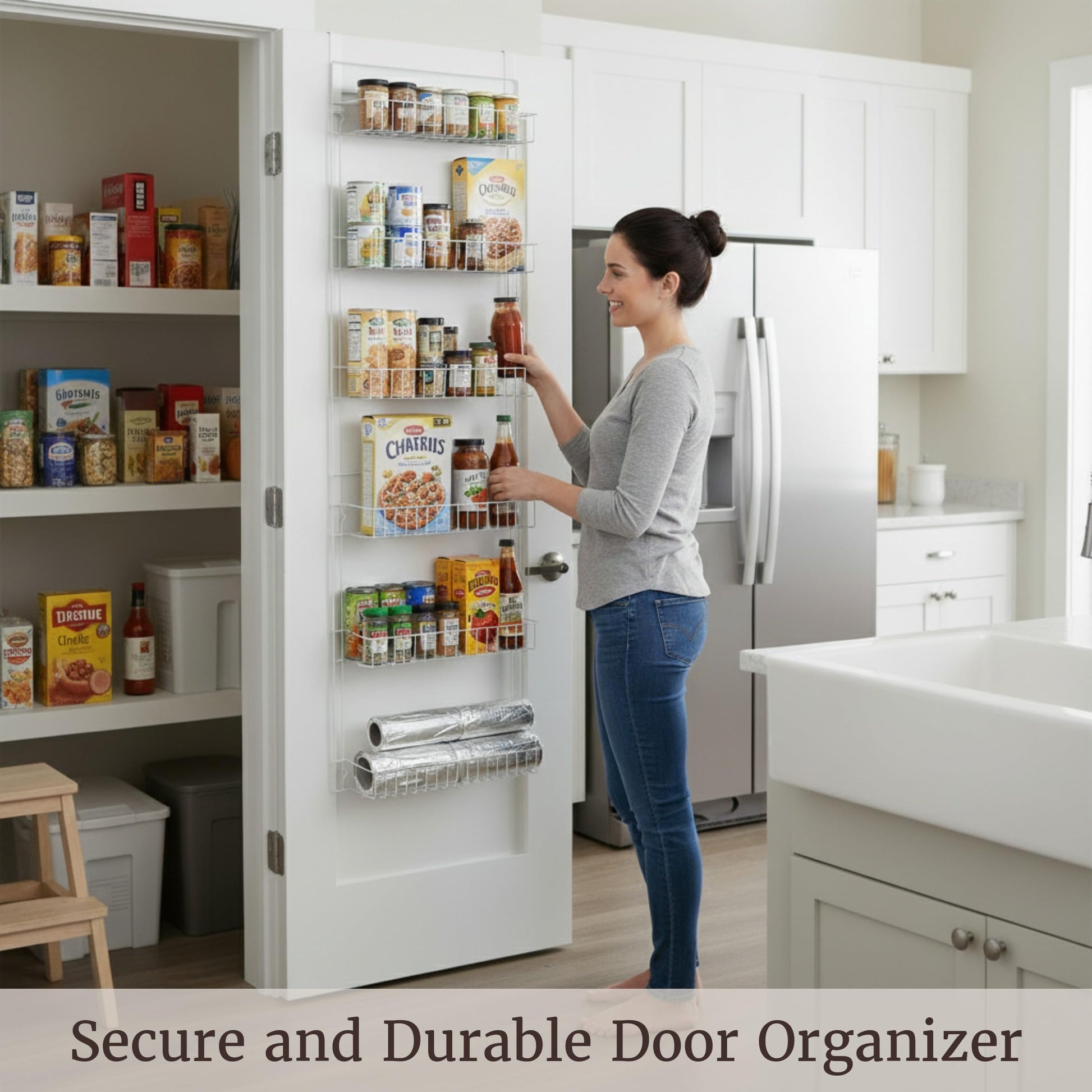 Over the Door Organizer - 6-Tier Adjustable Pantry Shelves and Rack for Kitchen Organization