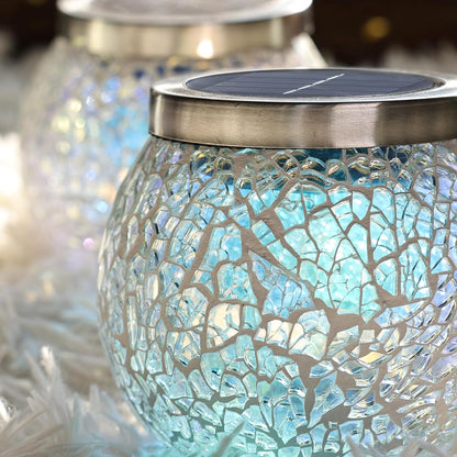 Cooo 2 Pack Heavy Solar Mosaic Crackle Glass Lights with Dual Solar Panels, Color-Changing RGB Lantern, Exclusive Dazzling Glass, Waterproof Outdoor Table Lamps Garden Lamp Landscape Path Light