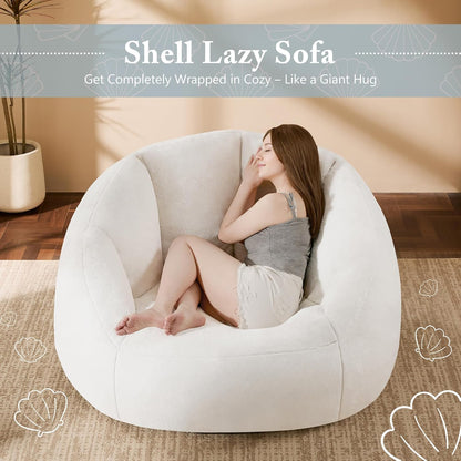 Giant Bean Bag Swivel Chair for Adults - Comfy Plush Round Shell Soft Accent Chaise Lounge Indoor Chair, Oversized Cozy Floor Sofa for Living Room, Bedroom & Game Rooms, Beige