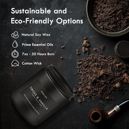 2 Pack Candle | Smoke & Vanilla + Whiskey Tobacco - Candles for Men - Masculine Candle, Soy Candles for Home Scented - Gifts for Men, Home Fragrance Manly Gifts - Each of 7oz