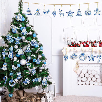 Tondiamo 20 Pcs Christmas Diamond Painting Keychain Kits 5D DIY Diamond Art Pendants Double Sided Hanging Key Chains for Christmas Party Decoration DIY(Blue and White Porcelain)