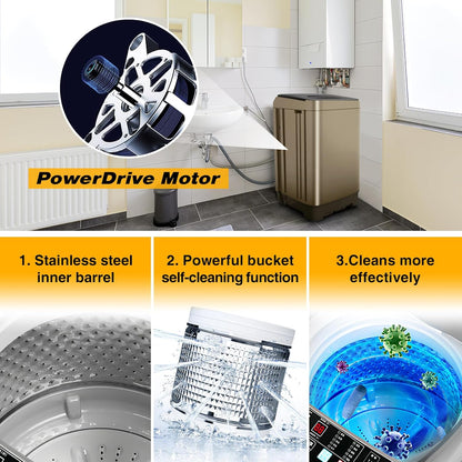 Portable Washing Machine 2.3 Cu. Ft. Full-Automatic Compact Washer Machine for Apartment, 10 Wash Program Small Portable Washer for Dorm, Apartment, RV, Home, Golden