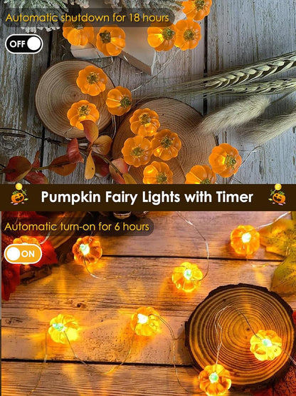 Fall Decorations 3D Pumpkin Fairy Lights Battery Operated with Remote, 10ft 30LED Fall Orange String Lights 8 Modes, Twinkle Light Waterproof Outdoor Indoor for Thanksgiving Harvest Halloween Decor
