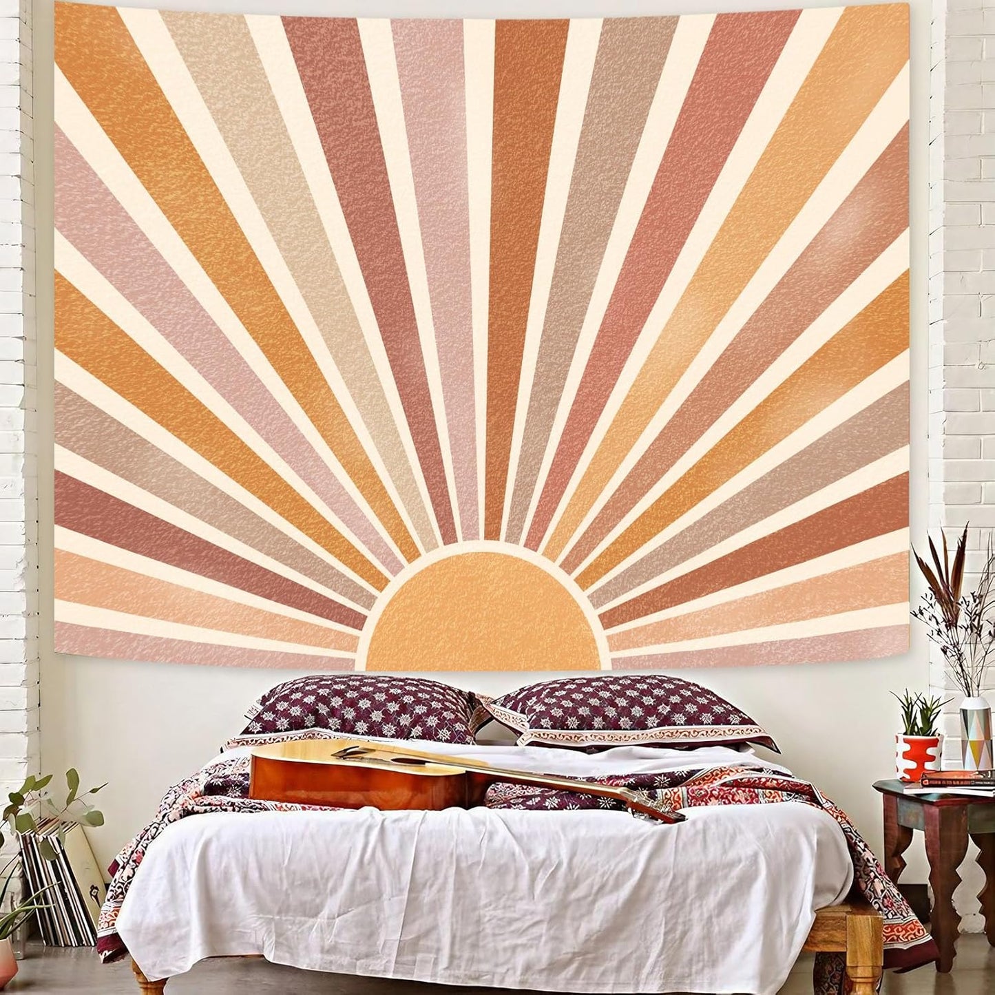 Kanuyee Retro Burning Sun Tapestry Wall Hanging, Vintage 70s Abstract Geometric Sunrise Tapestries for Bedroom Living Room Backdrop 36×48 inch