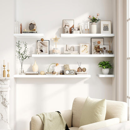 Fun Memories White Floating Shelves 16 Inch Long, 8 Deep Floating Shelf Wall Mounted, 16 x 8 Inch Wooden Bathroom Shelves, Deep Storage Shelves for Living Room, Kitchen, Set of 2