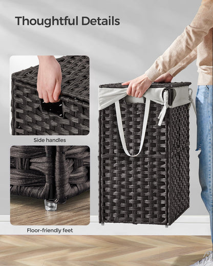 SONGMICS Laundry Hamper with Lid, 23.8 Gallon (90 L) Synthetic Rattan Clothes Laundry Basket with