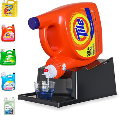 TidyFriend No-Spill Liquid Laundry Detergent Dispenser Holder, Laundry Soap Dispenser Holder with Drip Tray for Laundry Room Organization (No Strap, Black)