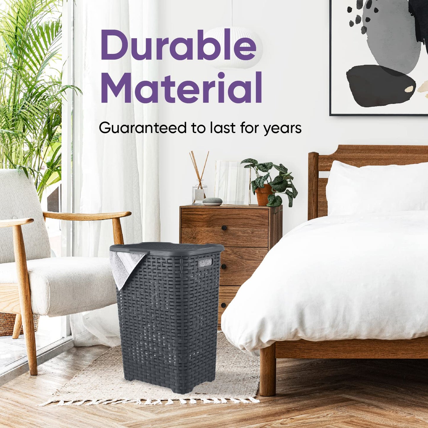 Plastic Laundry Hamper with Lid Laundry Hamper Basket, Grey Tall Cloths Hamper Organizer with