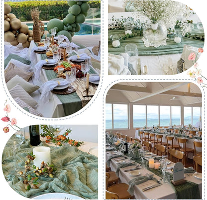 Sioloc 5 Pack Sage Green Cheesecloth Table Runner Fall Autumn Decor for Home 10ft Table Cloth for Tea Wedding Birthday Party Baby Bridal Shower Halloween Thanksgiving