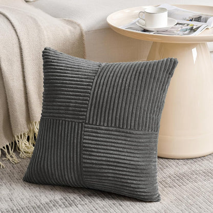 Fancy Homi 2 Packs Dark Gray Big Decorative Throw Pillow Covers 24x24 Inch for Couch Bed Sofa, Rustic Farmhouse Boho Home Decor, Soft Corss Corduroy Patchwork Accent Square Cushion Case 60x60 cm