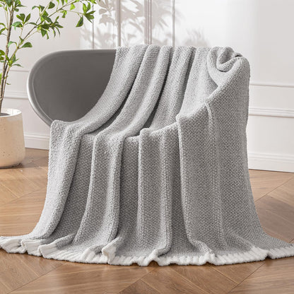 MIULEE Light Grey Super Soft Throw Blanket for Couch, Cozy Fluffy Warm Throws Knit Blankets for Sofa, Bed, Chair, Living Room, Camping, Picnic, 50 x 60 inch