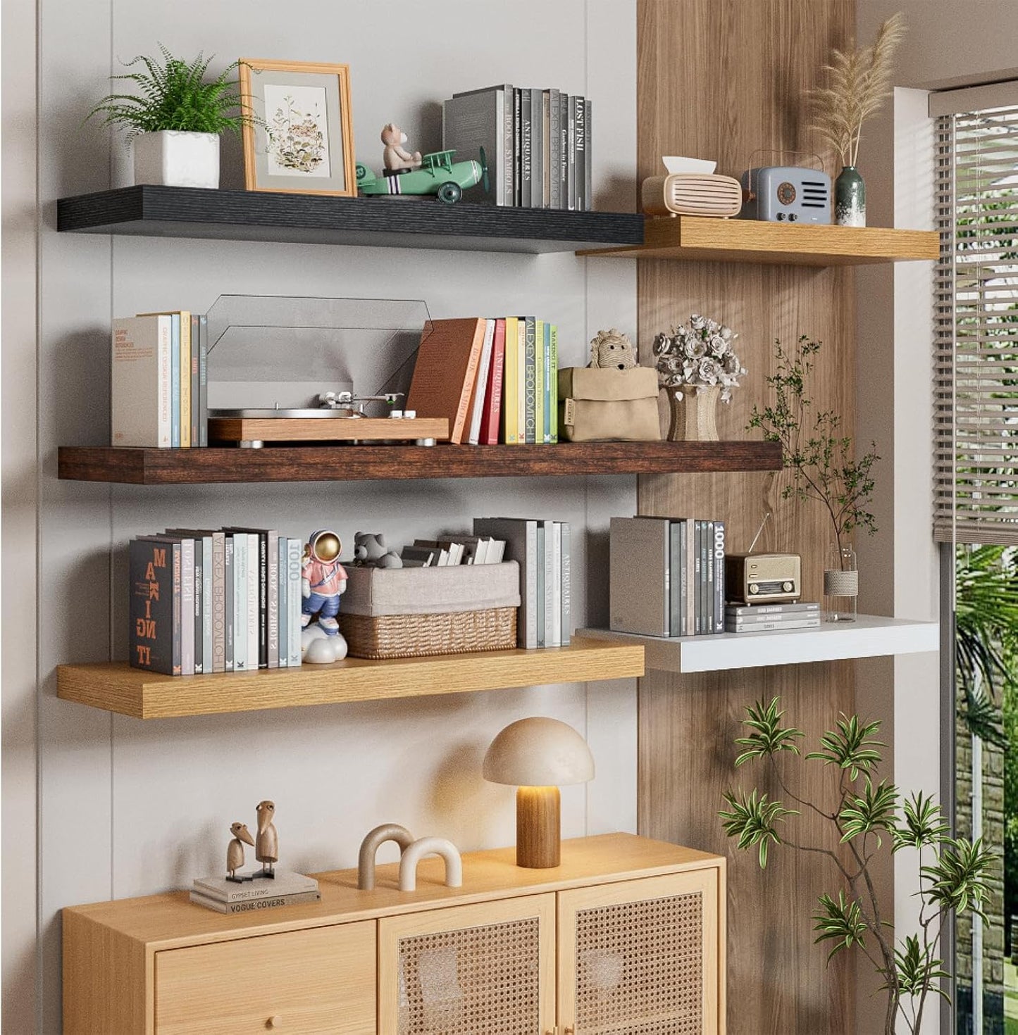 Heimlove 12" Deep Floating Shelves for Wall, 24 Inch Wall Shelf Bathroom Shelves Set of 2, Wall Mounted Shelves for Books Living Room Laundry Room Bedroom Kitchen Home Office, Oak