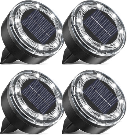 Mini Outdoor Solar Lights，4 Pqck Solar Garden Lights for Outside IP65 Waterproof, 8 LED Disc Landscape Lighting for Garden Yard Driveway Walkway Poolside Deck Lawn Patio,Cold White