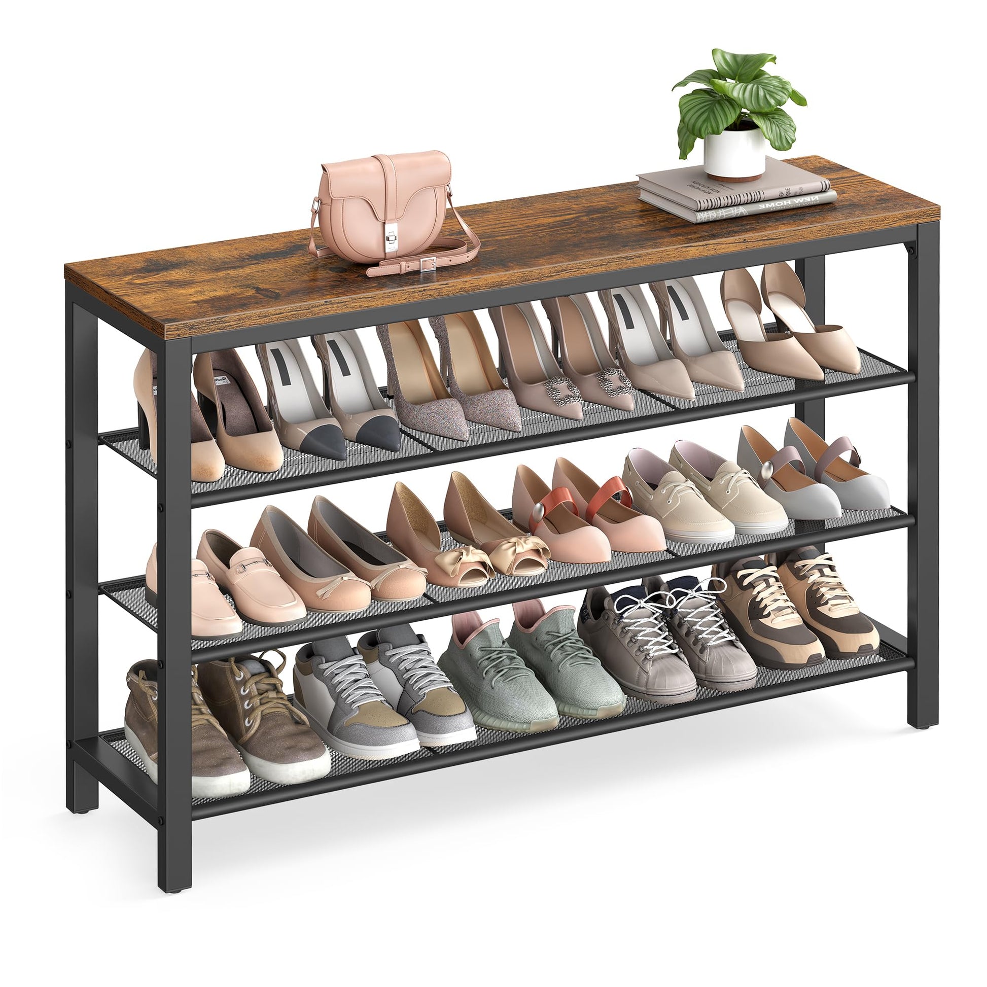 VASAGLE 4-Tier Shoe Rack, 16-20 Pairs, Metal Mesh