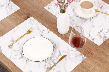 Marble Faux Leather PU Placemats, Set of 4, Washable, Stain Resistant for Dining Room Kitchen Table Decor