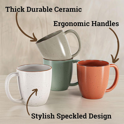 Ceramic Coffee Mugs Set of 4 - 16 oz Coffee Mug Set of 4 - Thick Durable Ceramic Mugs with Comfortable Handles - Dishwasher & Microwave Safe - Mug Sets 4 Beautiful Colors - Large 16 oz Full Capacity