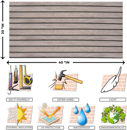 IZODEKOR 3D Wood Effect Styrofoam Wall Panels - Faux Wood Look Wall Panels for Living Room - Fake Acoustic Wood Slat Wall Panels - Pack of 10, Covers 50 sq ft.