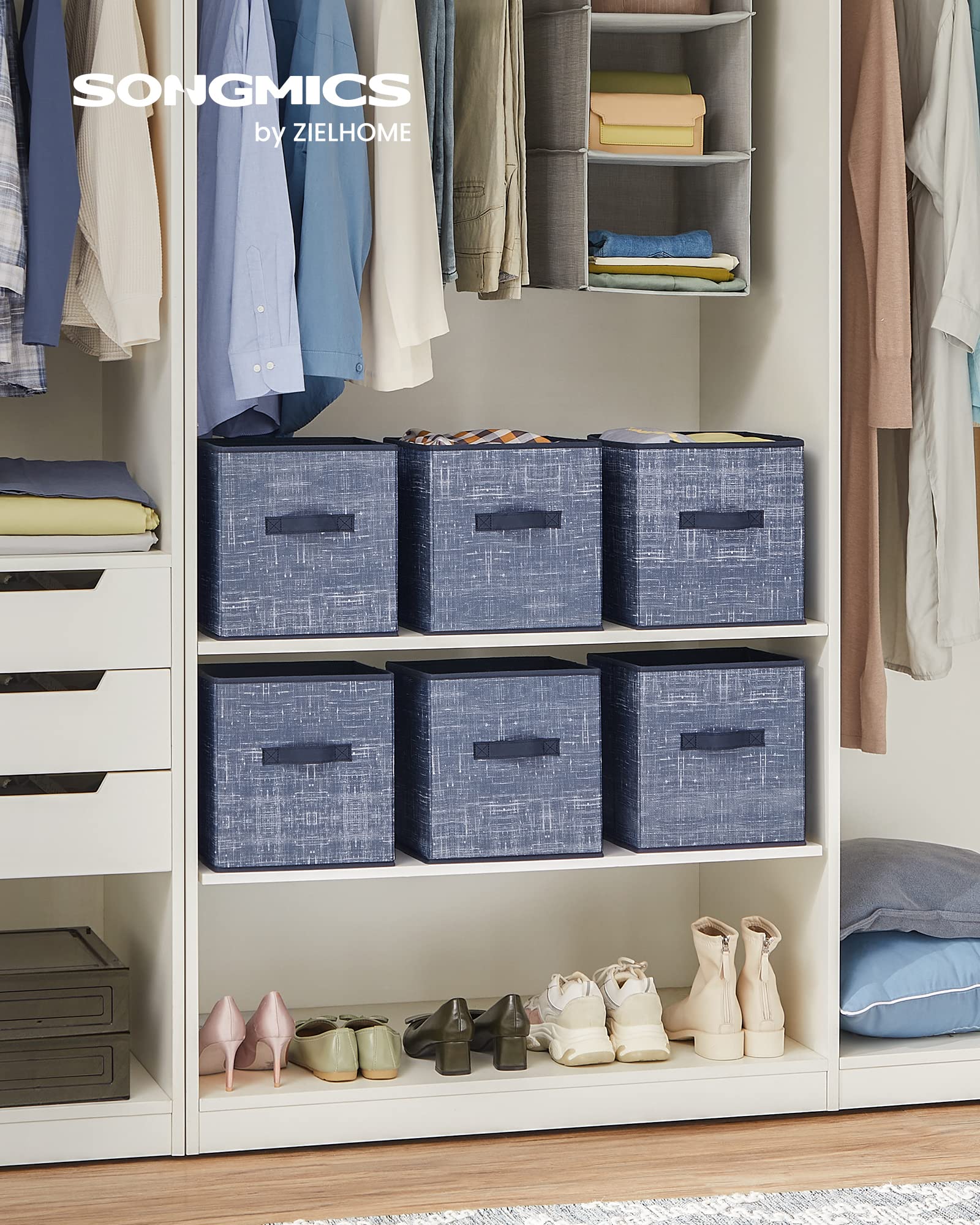 SONGMICS Storage Cubes, Set of 6, 11-Inch Foldable Closet Organizers