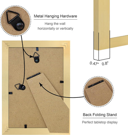 4x6 Picture Frame Set of 4, 4 x 6 Wood Photo Frames with Mat for 3.5x5, Wooden Frame with Real Glass Cover for Wall and Tabletop Display,Gold
