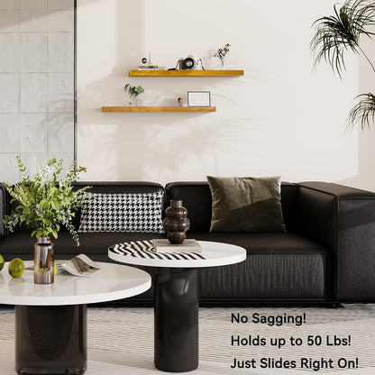 BGMG Wood Floating Shelves for Wall 36 inch Set of 2,Rustic Wooden Wall Mount Shelves for Bathroom Living Room Bedroom Kitchen Farmhouse-36x 6.7 x1.25 inch- Gold Oak