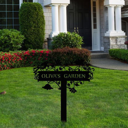 Customized Metal Birds and Flowers, Personalized Garden Sign with Stake, Gardening Decor for Outdoor, Patio and Farmhouse Decorations