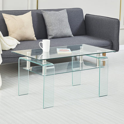 Glass Coffee Table for Living Room, Modern Rectangle All Tempered Glass Table 8mm Clear Transparent Top Home Furniture for Small Space Bearing 220LB