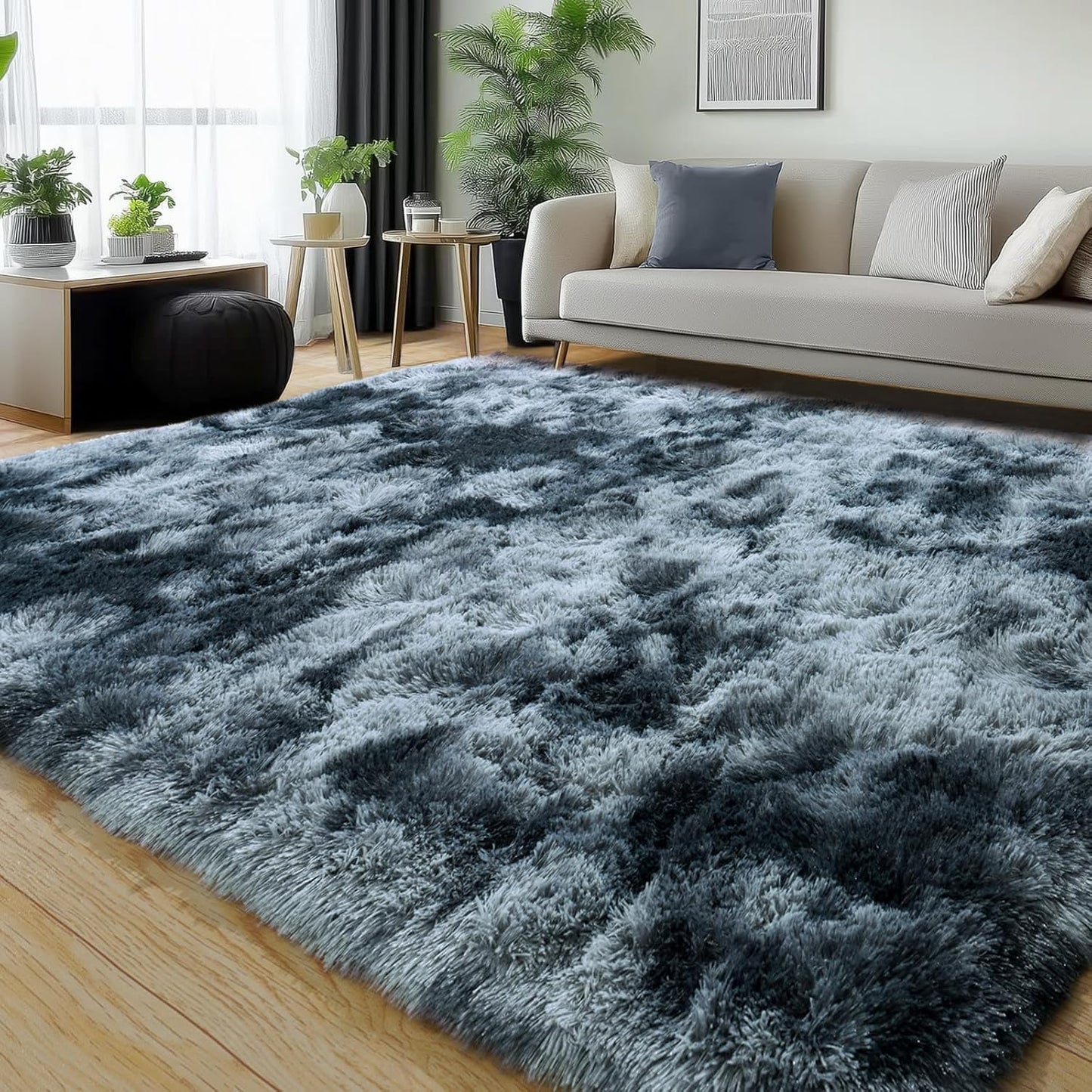 Rezutan Rugs for Living Room, Area Rug 6x9 Fluffy Rug Carpet, Soft Shaggy Modern Floor for Kids Boys Girls Bedroom, Plush Fuzzy Dorm Rug,Blue Gray