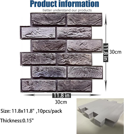 Faux Brick Wall Panels,3D Wall Panel Peel and Stick,3D Brick Wallpaper,10 PCS 11.8 x 11.8 Inch,Faux Brick Foam Self Adhesive Textured Medieval for Living Room Bedroom Cover 8.46.Sq.Ft.
