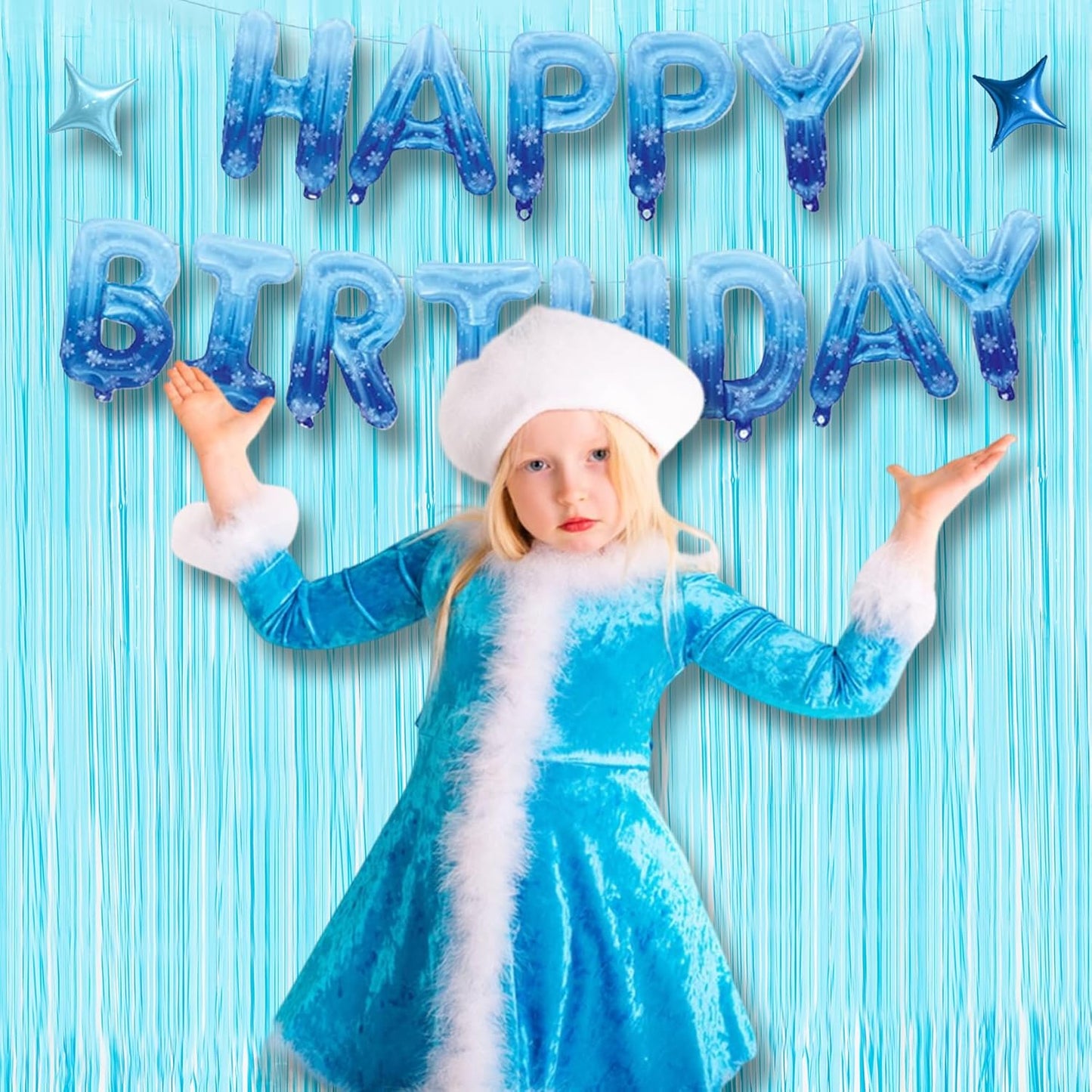 BRAVESHINE Foil Fringe Curtains Party Backdrop - Tinsel Curtain Backdrop Streamers Party Supplies for Halloween/Boo/Baby Boy/Frozen/Under Sea/Shark/Mermaid Birthdays Decorations - 2Pcs Pastel Blue