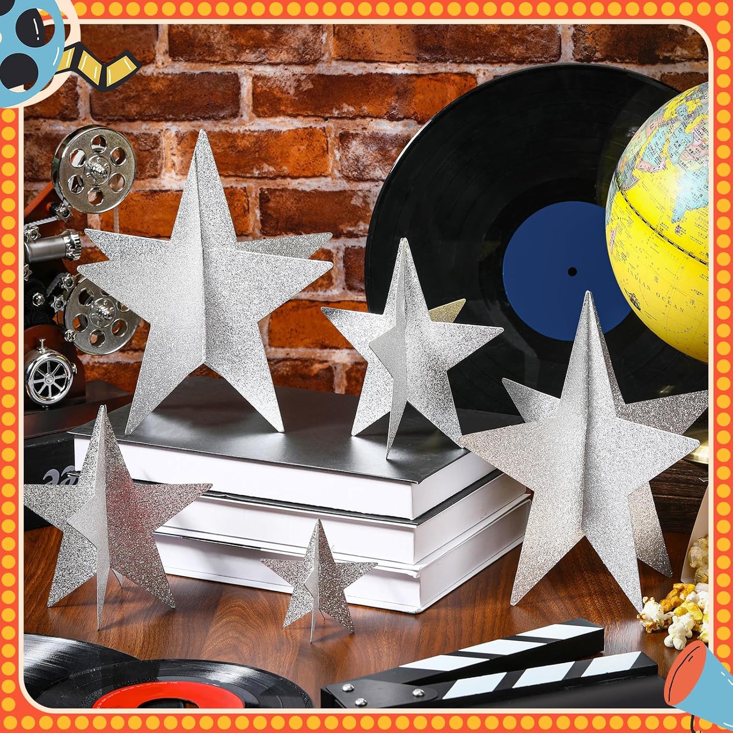 45 Pcs 3D Star Centerpieces Movie Night Decorations for Table in 3 Sizes Hanging Supplies for Red Carpet Film Show Theme Birthday New Year Party First Day of School Table Decor(Silver)