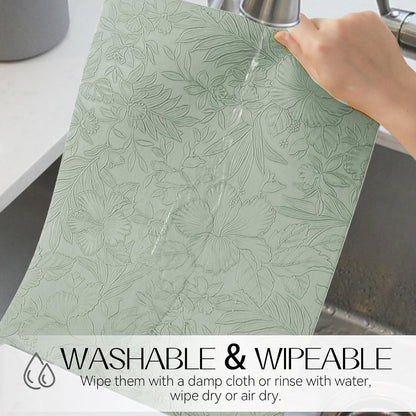 Romanstile Vinyl Placemats Set of 4-12 X 18 Inch - Heat Resistant Non-Slip Embossed Floral Place Mats 100% Waterproof Oilproof Wipeable Faux Leather Table Mats for Kitchen/Dining/Party, GrassGreen